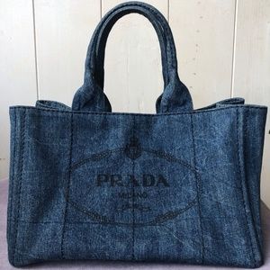 PRADA canapa convas tote hand bag - denim blue